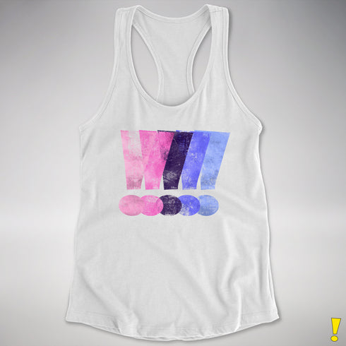 Distressed Omnisexual Pride Exclamation Points Racerback Tank - White